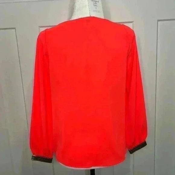 Stella  & Dot - Coral Long Sleeve Blouse with Gold Cuff - Picture 3 of 5